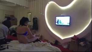 Chinese lingerie model changing clothes in room with hidden camera